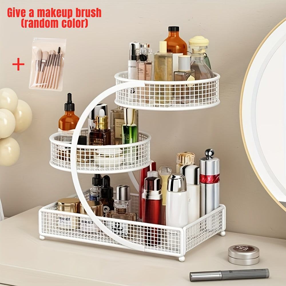 Lightweight Metal Cosmetic Storage Rack with Makeup Brushes Included No-Installation Countertop Organizer for Bathroom Dresse
