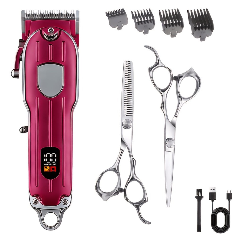 Barber Hair Clipper Kit for Men – USB Rechargeable Digital Size Adjustment, Complete Set with Scissors & 4 Limit Combs — imag