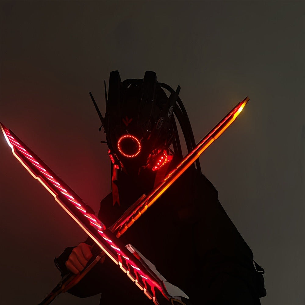 LED Braided Cyberpunk Costume Helmet with Circular Face Light and Blue, Green or Pink Accent Styles — image 9