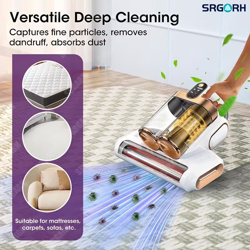 Cordless Mattress Vacuum Cleaner with UV Light and Double Cup
