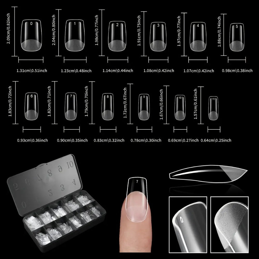 Gel Nail Tips 600 Pieces Clear Crystal Full Cover Nail Extensions – Almond Oval Coffin Stiletto Square Short Medium Long Soft