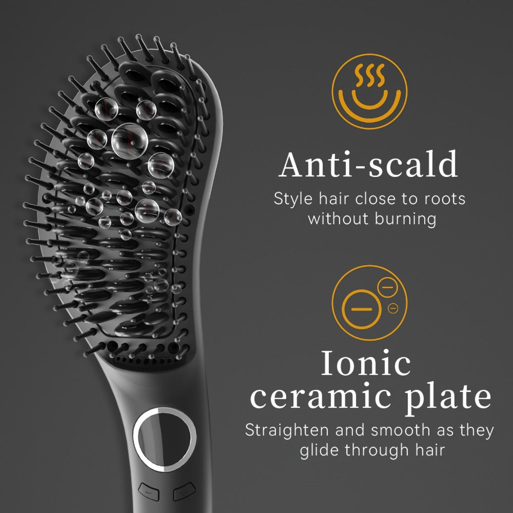 Ceramic Hair Straightener Brush 30 Sec Fast Heat Anti-Scald Straightening Comb Soft Touch, for Home, Travel and Salon Hair St
