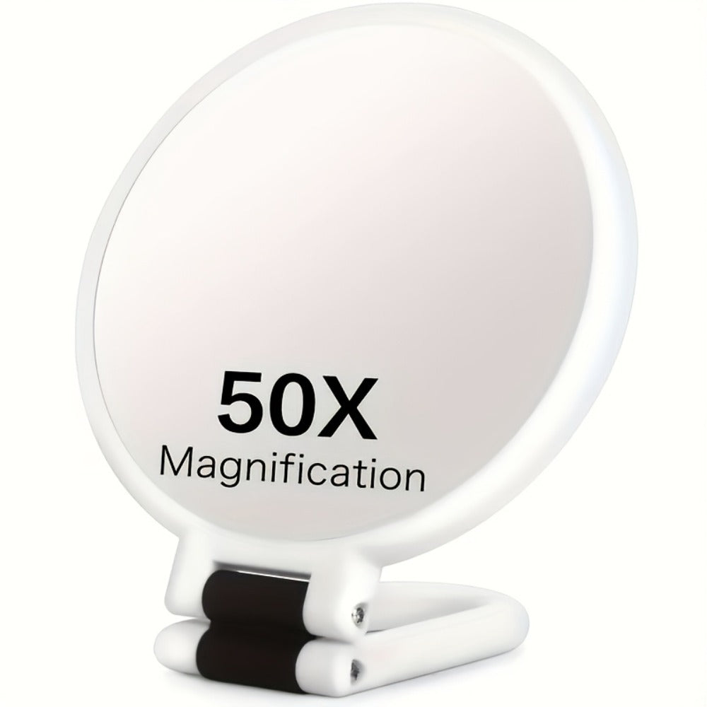 Makeup Mirror Dual-Sided 1X and 50X Handheld Round Compact with Folding 360° Handle in Black or White — image 5