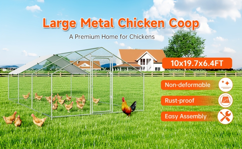 Dog Kennel Outdoor Large Metal Walk-in Chicken Run Pen Poultry Cage with Anti-UV Cover Movable Rack for Garden, Patio and Yar