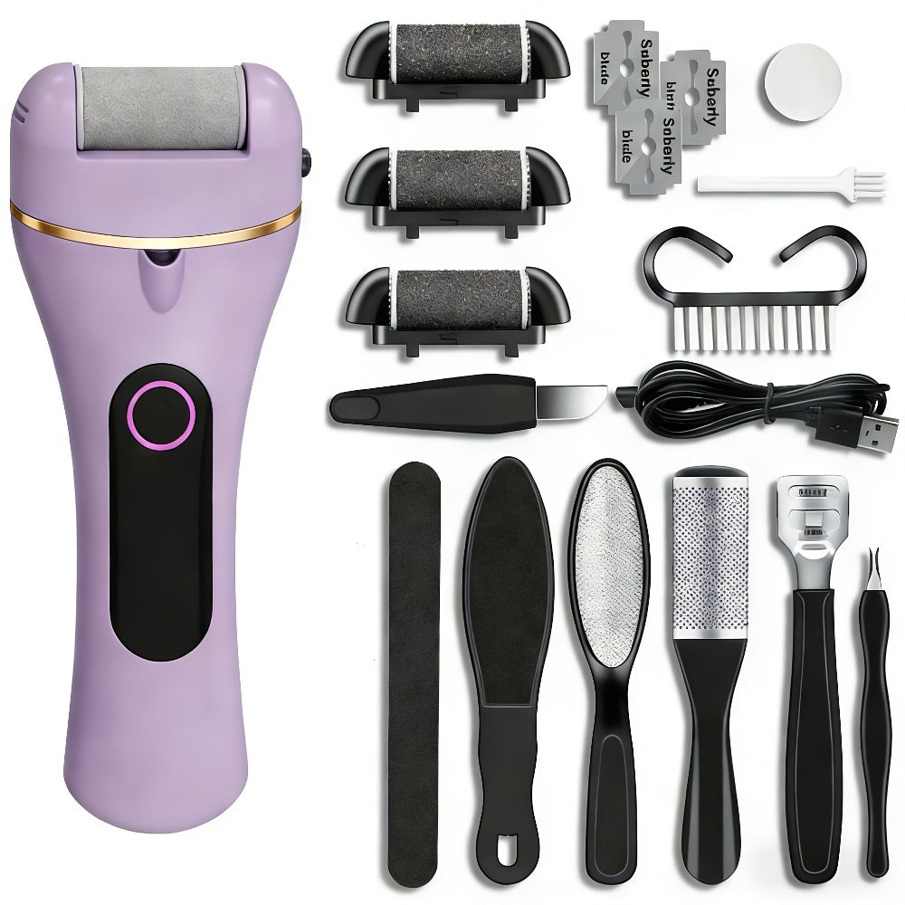 14-in-1 Rechargeable Electric Foot Care Kit with Three Roller Heads, Display and Black or Purple Finish — image 5