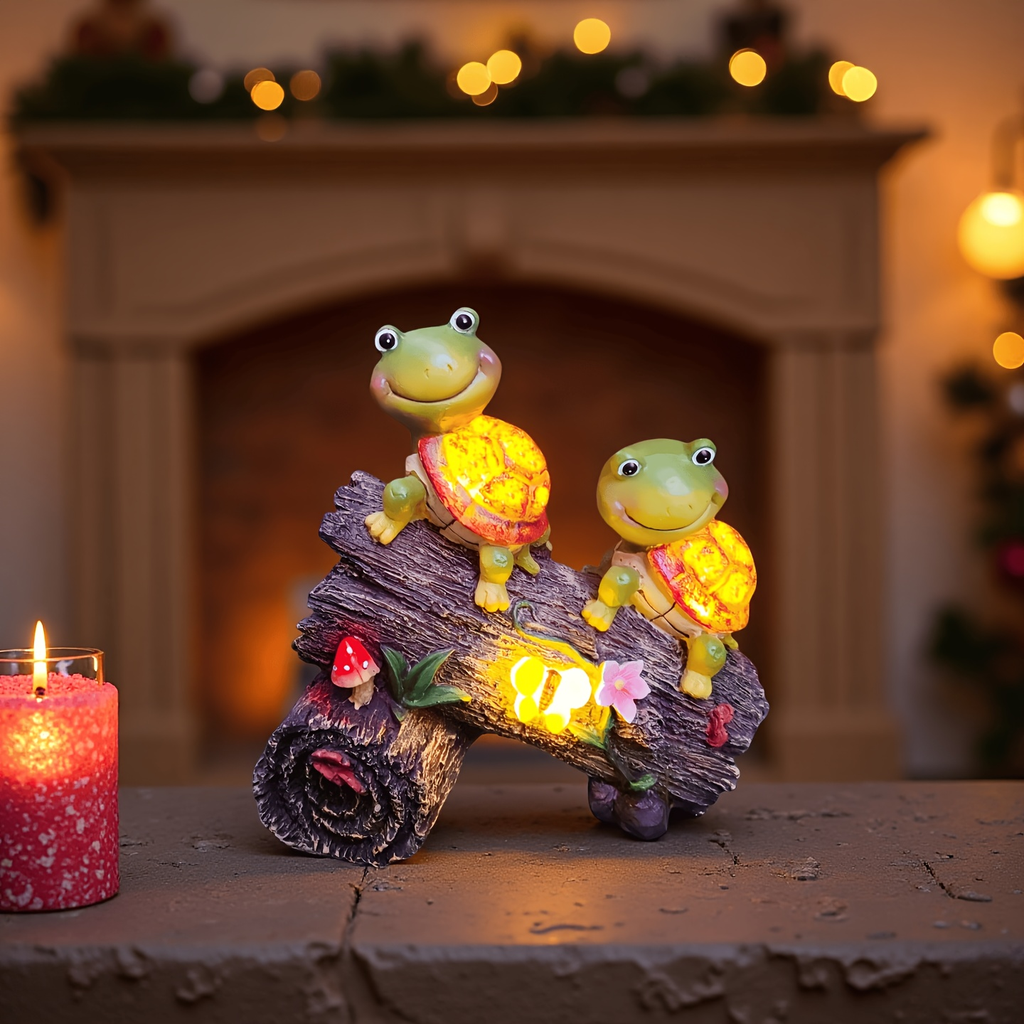 Solar Garden Turtle Statue with 4 LED Lights IP44 Waterproof Resin Frog Face Turtle Figurine Outdoor Decor for Patio Lawn Yar
