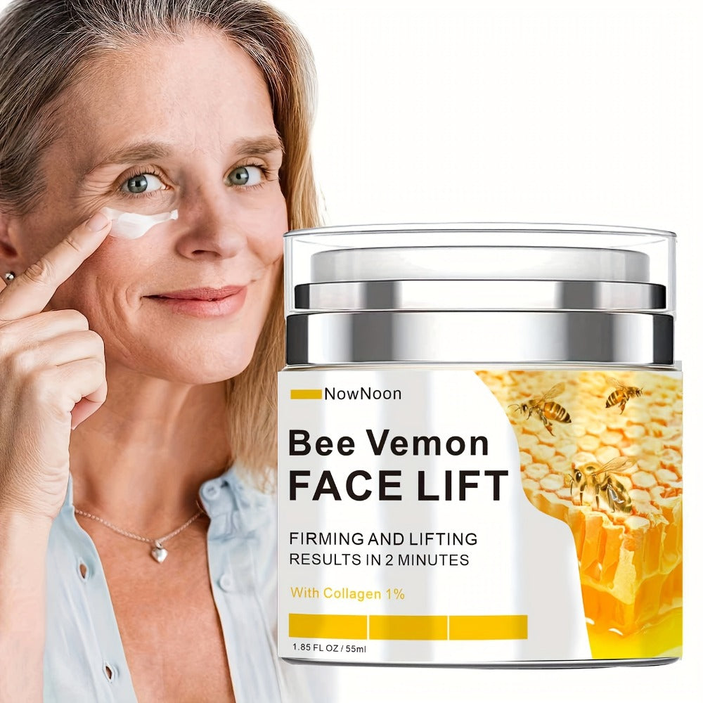 Face Cream Bee Venom 55ml Formula with 1% Collagen for Morning and Evening Face Care in a White and Yellow Jar — image 2