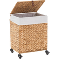 Laundry Basket with Lid & Handles – Handwoven Water Hyacinth Wicker Hamper, Removable Cotton Liner — image 1