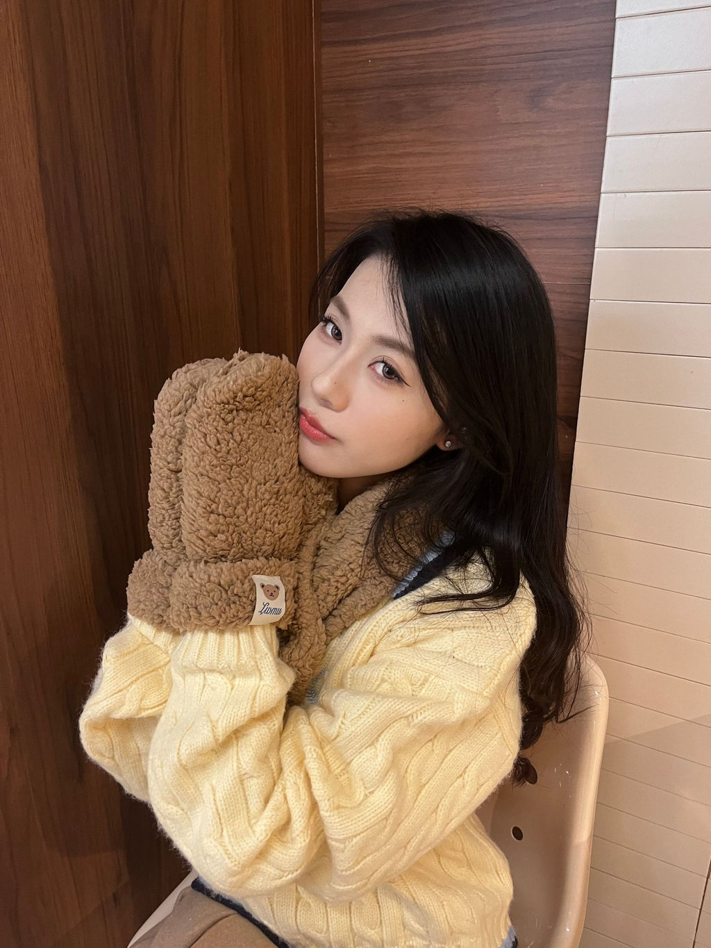 Cartoon Bear Plush Gloves Thickened Warm And Cute Scarf