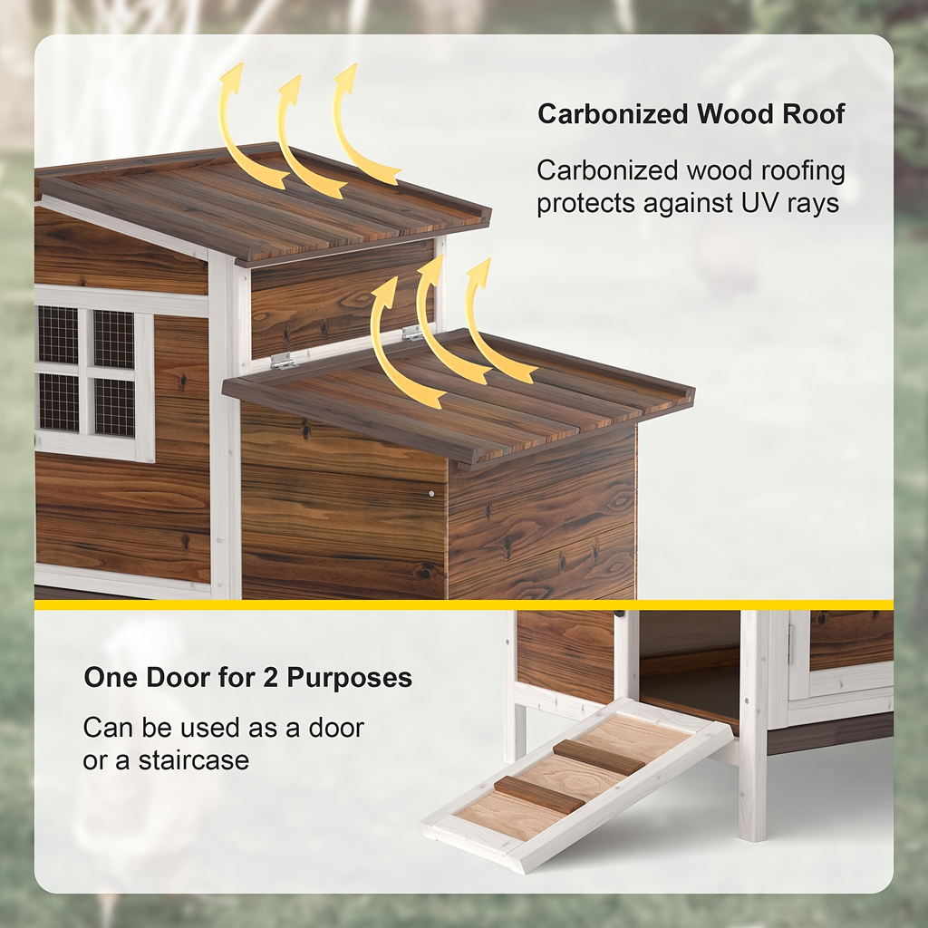 Hen House Outdoor Wooden Chicken Coop with Nesting Box Ramp Removable Tray Elevated Design Fir Wood for Garden, Patio and Yar