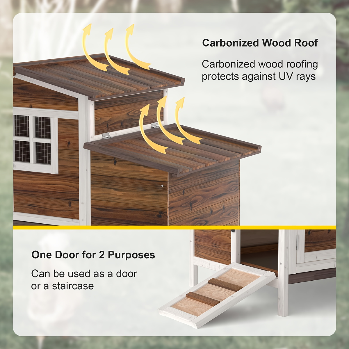 Hen House Outdoor Wooden Chicken Coop with Nesting Box Ramp Removable Tray Elevated Design Fir Wood for Garden, Patio and Yar