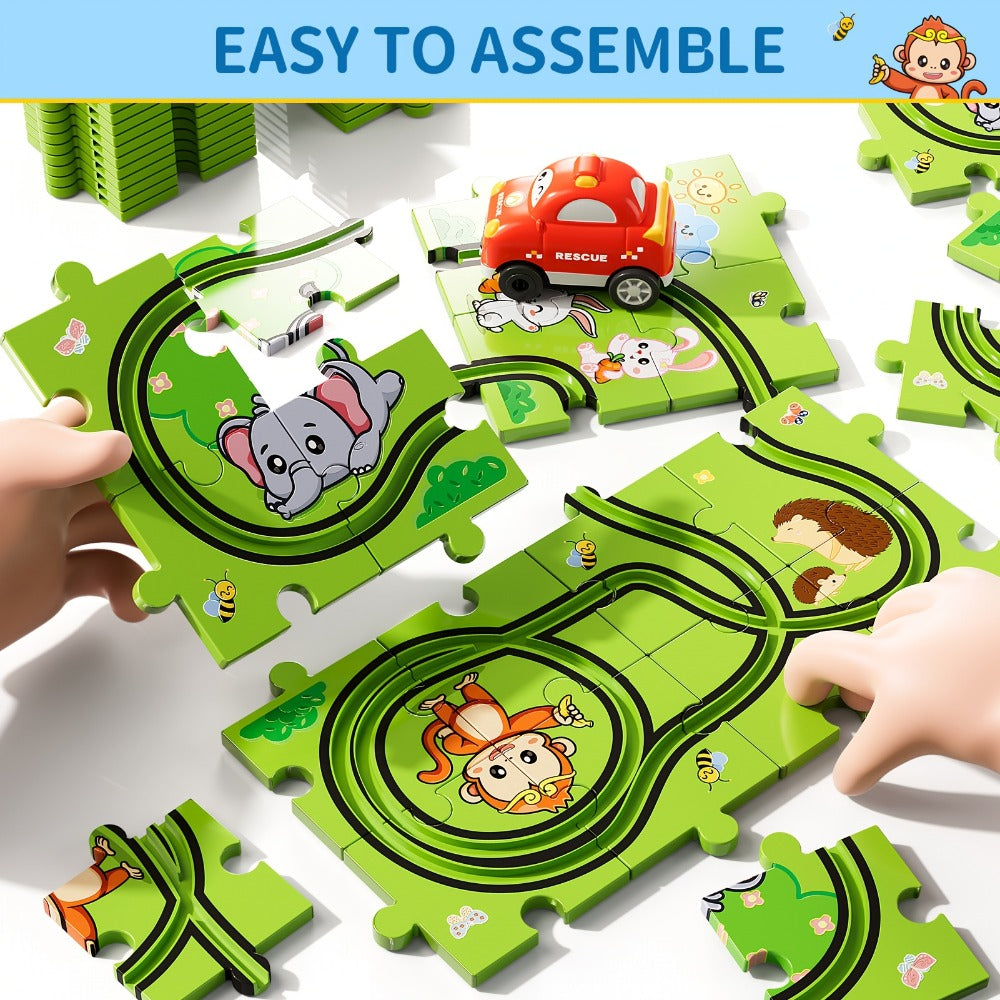 Jigsaw Puzzle Race Track Car Set Toy for Boys Kids, 39 56 73 PCS Flexible Building Track with Toy Cars — image 7