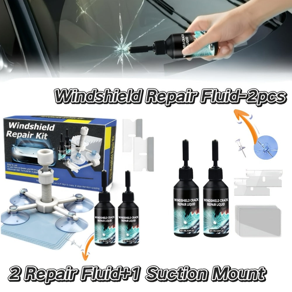 Windshield Repair Kit – Nano Resin Fix for Chips, Bullseye & Star Cracks in 15 Minutes, DIY Glass Crack Repair with Suction I