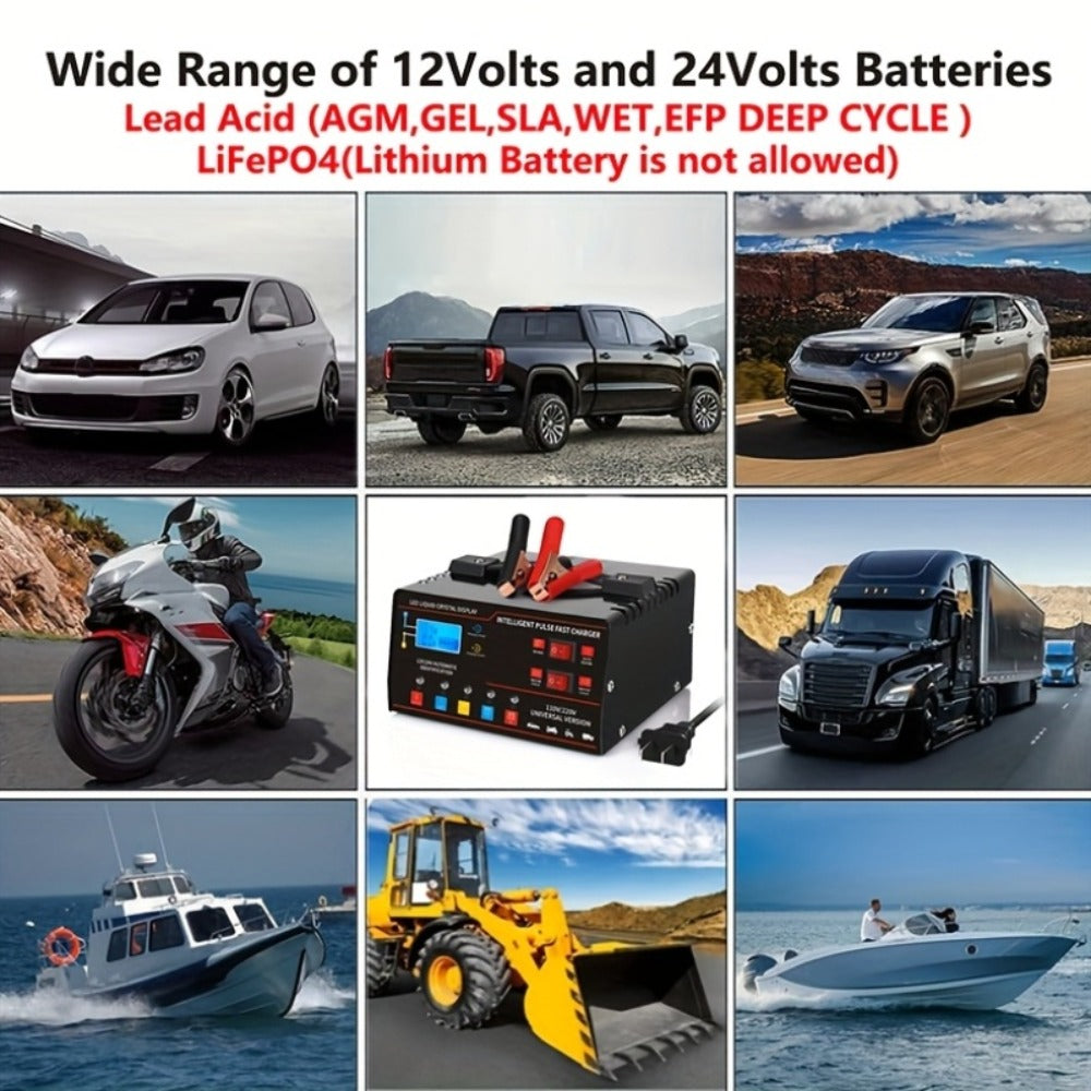 AF01 12 V and 24 V Battery Charger with LCD Display, Alligator Clamps, Carry Handle and Cooling Fan — image 5
