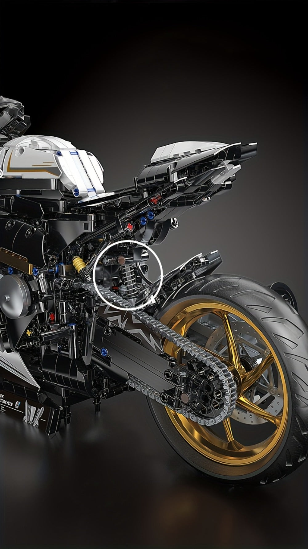 Motorcycle Building Blocks Model Kit 1:5 Scale 2000+ Pieces, Platinum Gold & White Collectible Brick Motorbike Display Set — 