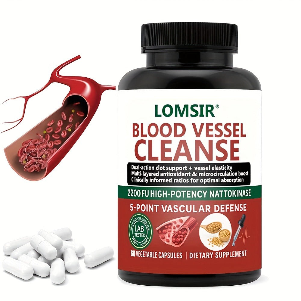 Blood Circulation Supplement Nattokinase with Gamma Oryzanol, Natural Enzyme Formula for Blood Vessel Cleanse — image 1