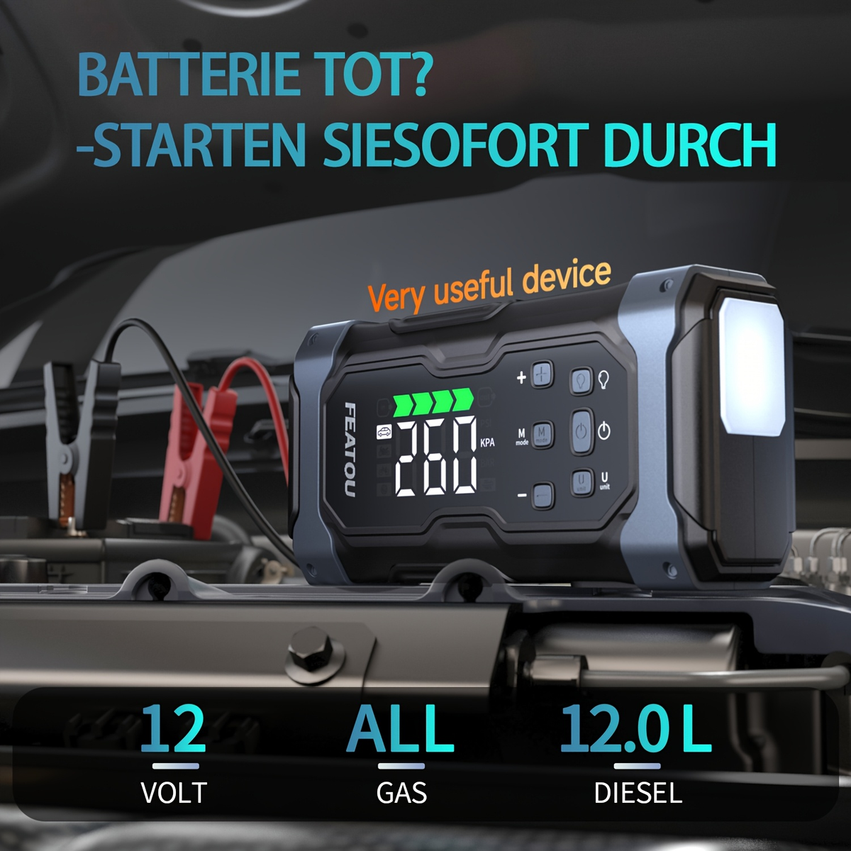 Jump Starter 20000mAh 9-in-1 with Air Compressor Tire Inflator for All Gas 3.7gal Diesel Large SUV for Garden, Patio and Yard