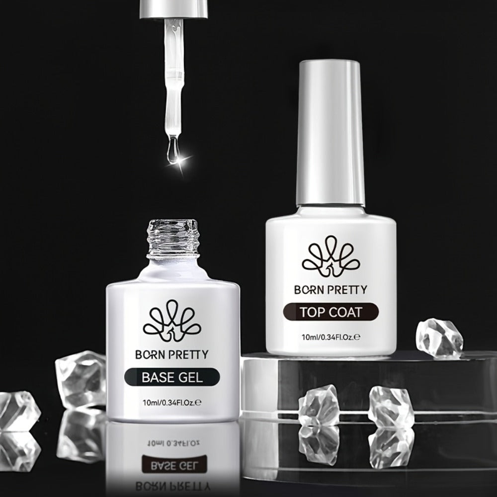 Gel Nail Prep Kit 4-Piece BORN PRETTY – Nail Dehydrator 15ml, Primer 15ml, Base Gel 10ml & Super Top Coat 10ml for Semi-Perma