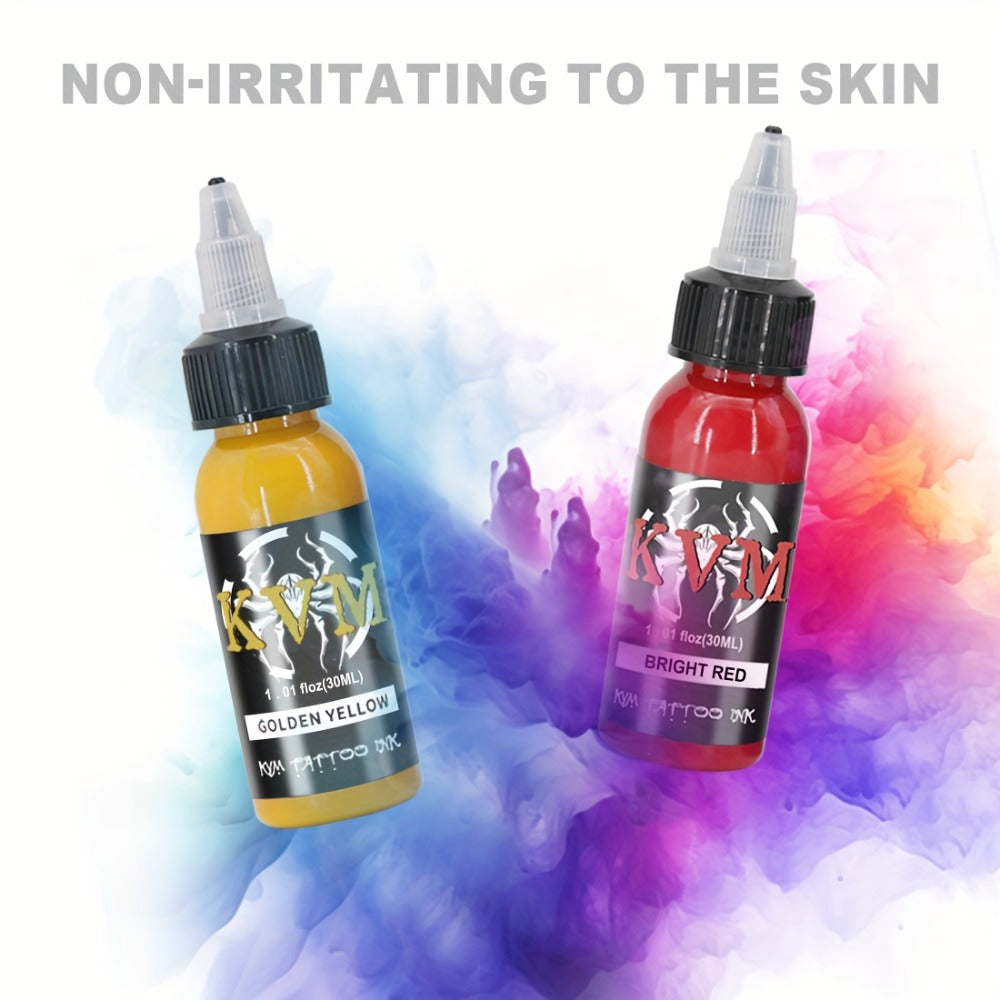Tattoo Ink 7- or 14-Color Set with 1oz 30ml Bottles and Three Palette Configurations with Item-Specific Color, Capacity and B