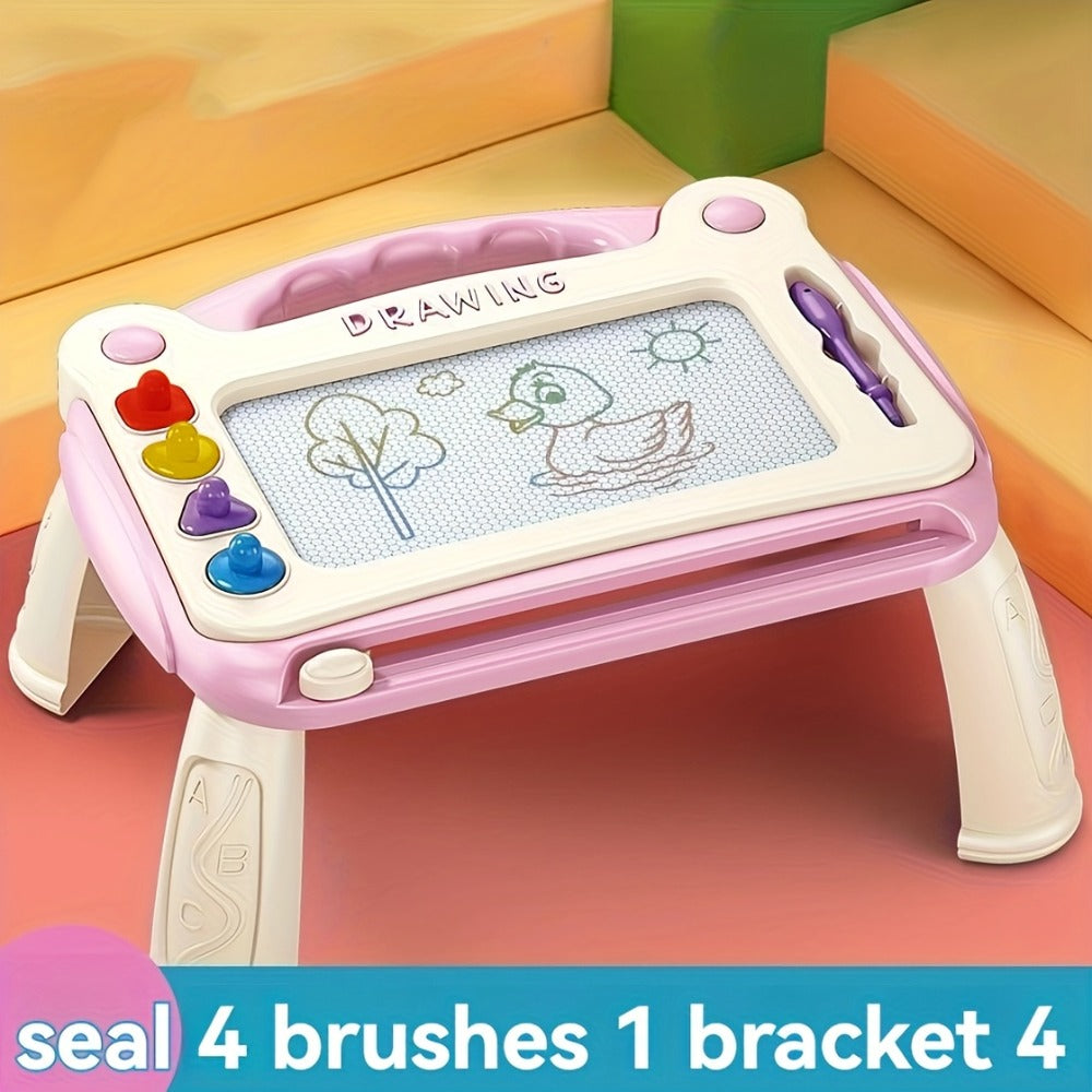 Kids Magnetic Drawing Board with Four Shape Stamps, Slide Eraser, Folding Legs and Blue, Green or Pink Options — image 7