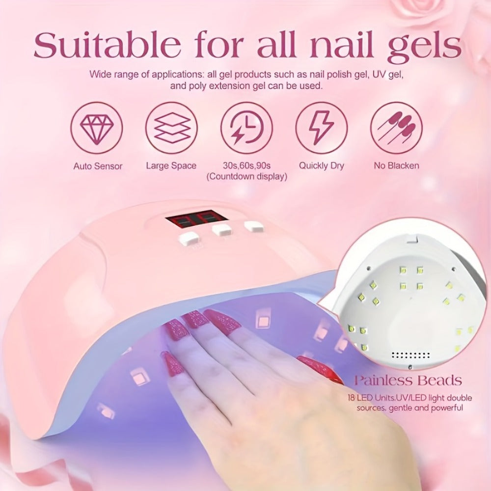 72-Piece Complete Nail Art Set with LED UV Lamp, Electric Nail Drill Pen, Gel Polish, Glue Drying Machine — image 2