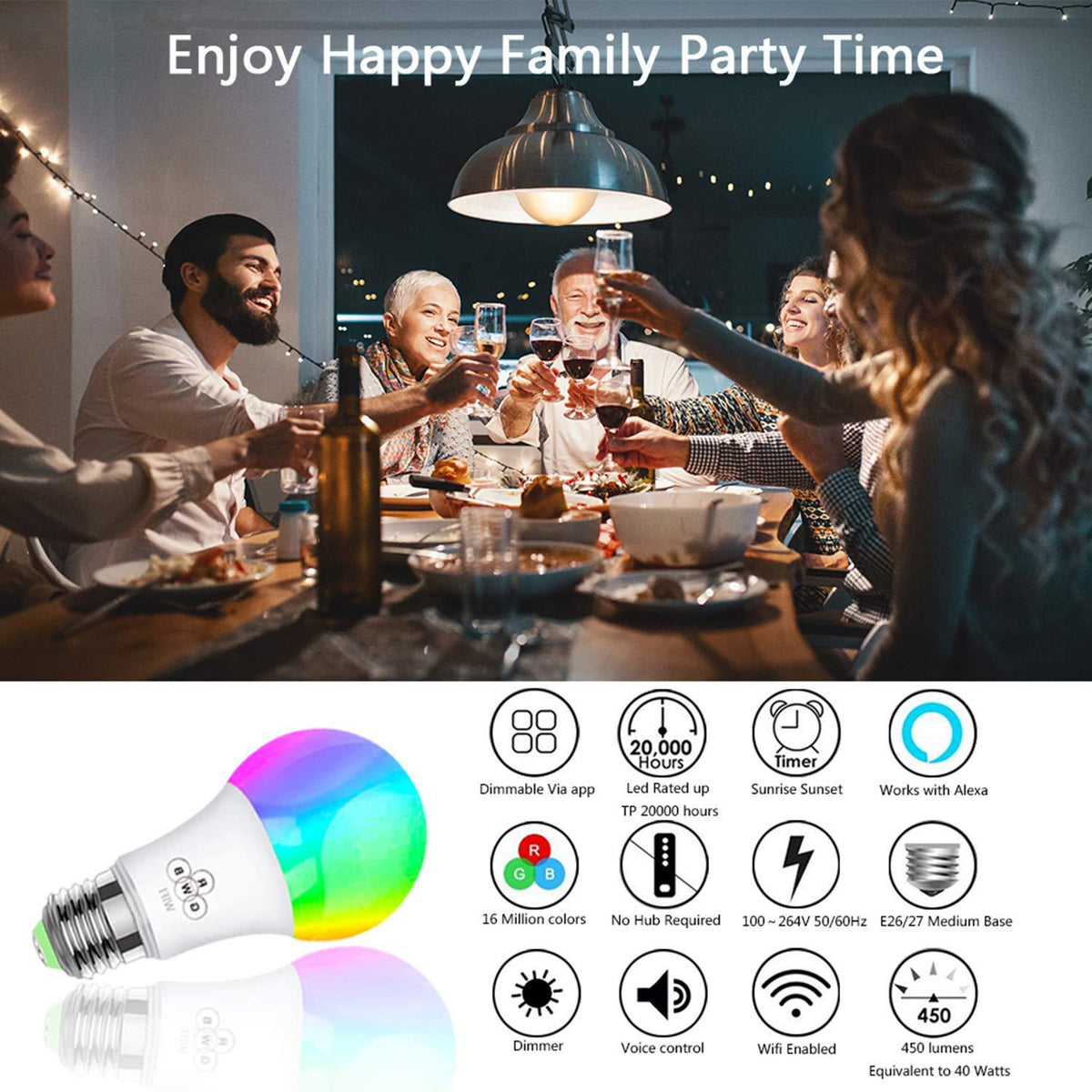 LED Smart Wifi Bulb Supports Alexa And Googleled Voice Control Colorful Lights