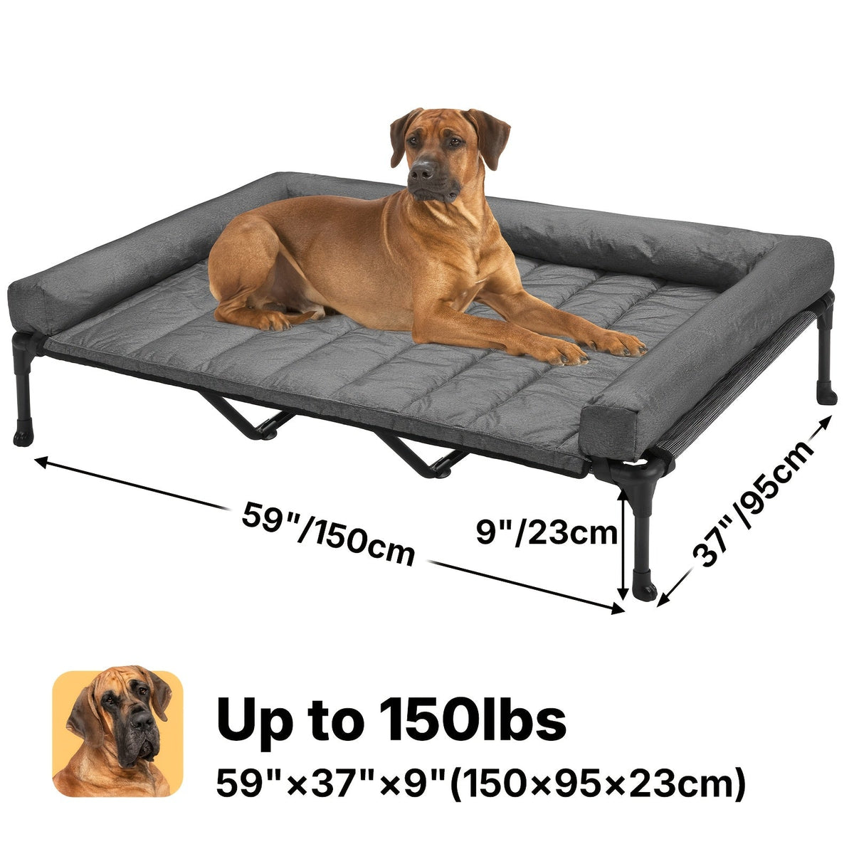 Elevated Dog Bed with Teslin Mesh Cot, Powder-Coated Steel Frame and Removable Bolster Top in Four Sizes — image 35