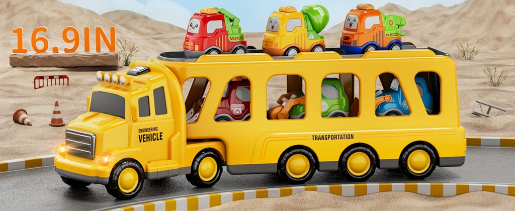 Transport Construction Truck Toy for Boys, 16.9 Inch Large Carrier Truck with 6 Cars, Lights & Sounds — image 14