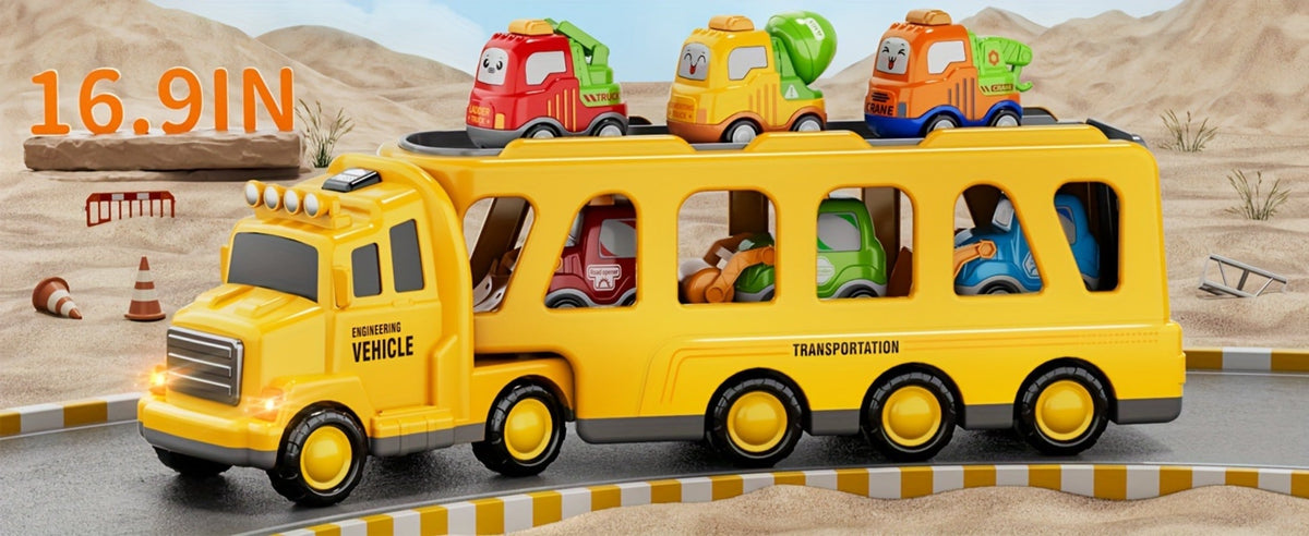 Transport Construction Truck Toy for Boys, 16.9 Inch Large Carrier Truck with 6 Cars, Lights & Sounds — image 14