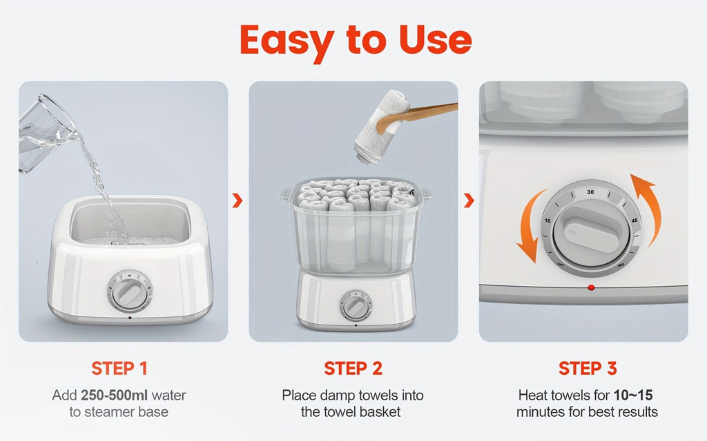 Compact Countertop Towel Steamer with Rotary Control, Black or White Base and Removable Clear Container — image 12