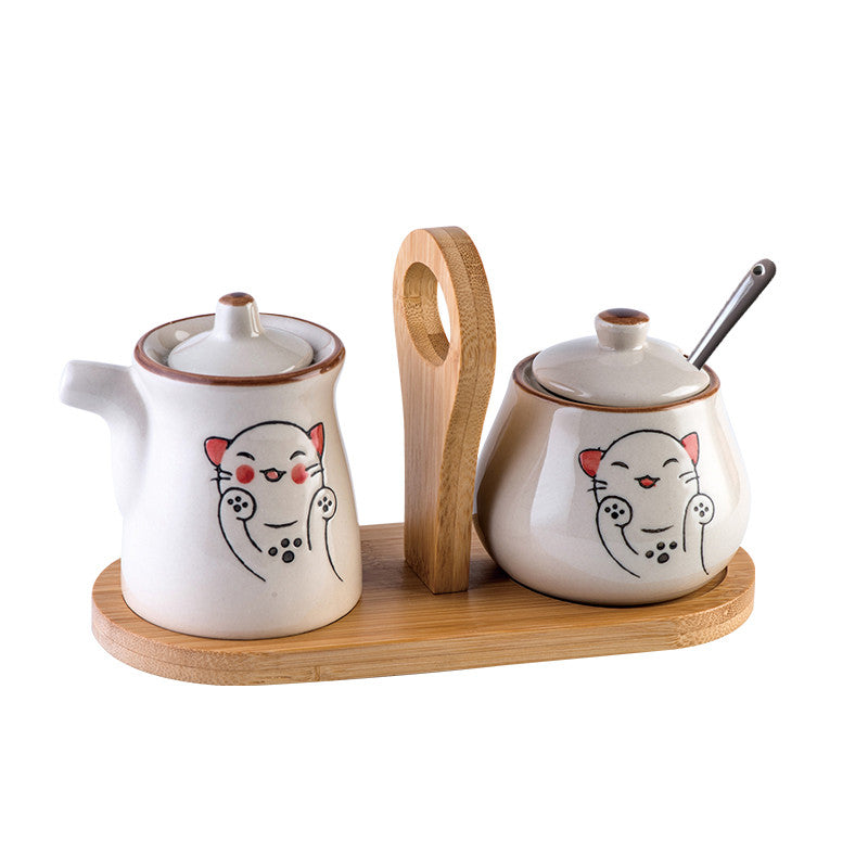 Ceramic Japanese Lovely Spice Jar Set With Spoon