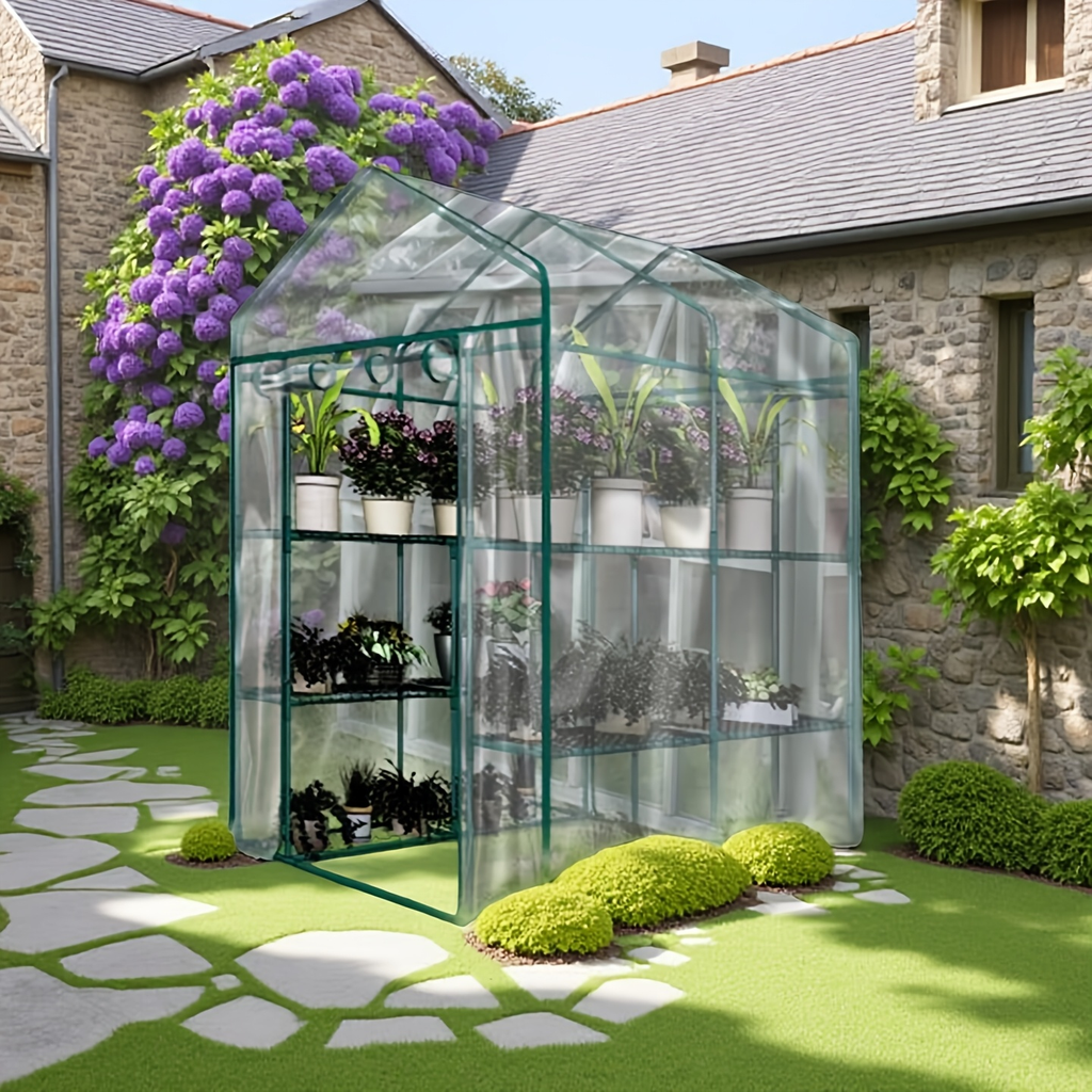 Walk-In Greenhouse Outdoor with Screen Windows, PE Cover, Portable Plant Shelter with Shelving Clips — image 7