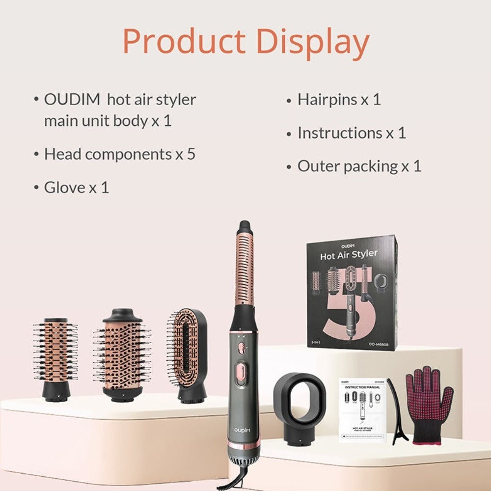 5-in-1 Hot Air Styling Comb Set Negative Ion Hair Dryer Brush with 5 Interchangeable Heads, for Home, Travel and Salon Hair S