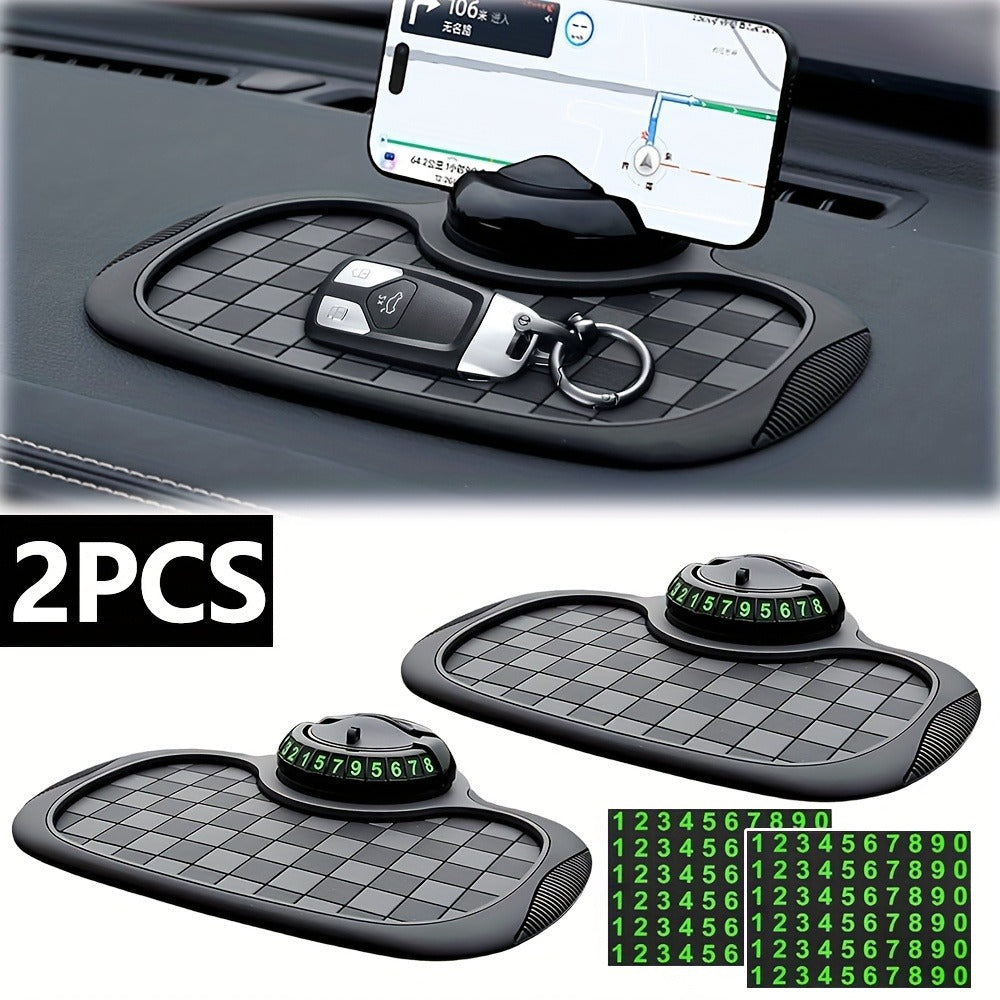 Car Dashboard Anti-Slip Pad with Phone Holder & Digital Number Plate Stickers – Multifunctional Non-Slip Dashboard Storage Ma