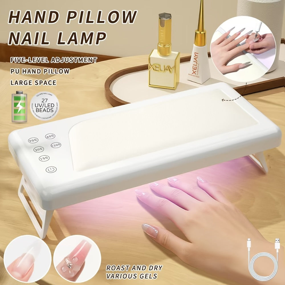 Wide Rectangular Hand-Pillow LED Nail Lamp with 28 x 13cm Base, Five Timer Settings and White Finish — image 1