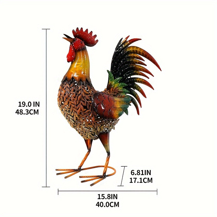 Metal Rooster Garden Stake Colorful Farmhouse Chicken Sculpture Outdoor Lawn Yard Decor Art Ornament Housewarming Gift 19 Inc