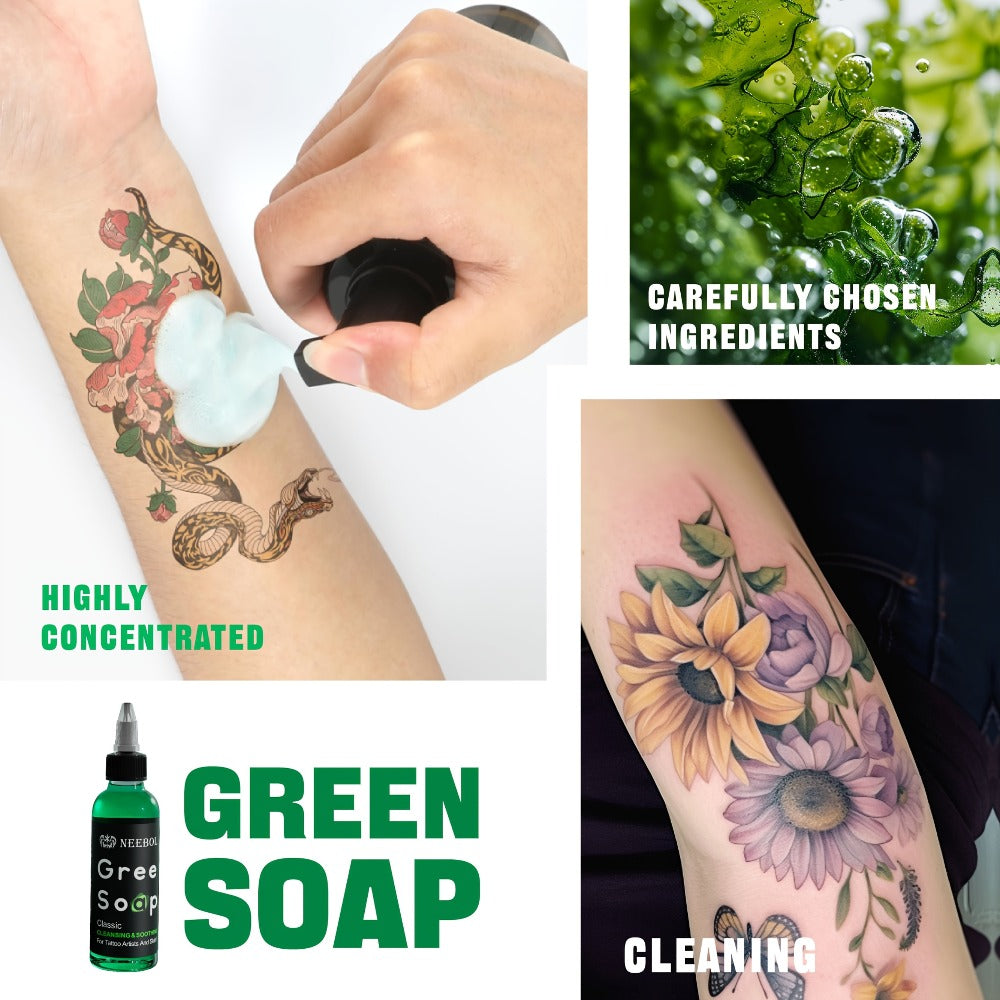 Tattoo Green Soap Concentrated Cleaning Solution 8.5oz with Squeeze Bottle Skin Prep Before During & After Tattooing Moisturi