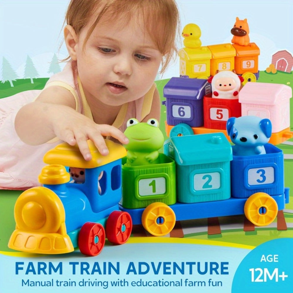 Farm Number Train Learning Toy for Toddlers with 9 Farm Animals & Farmer with the Listed Color, Size or Set Options for Every