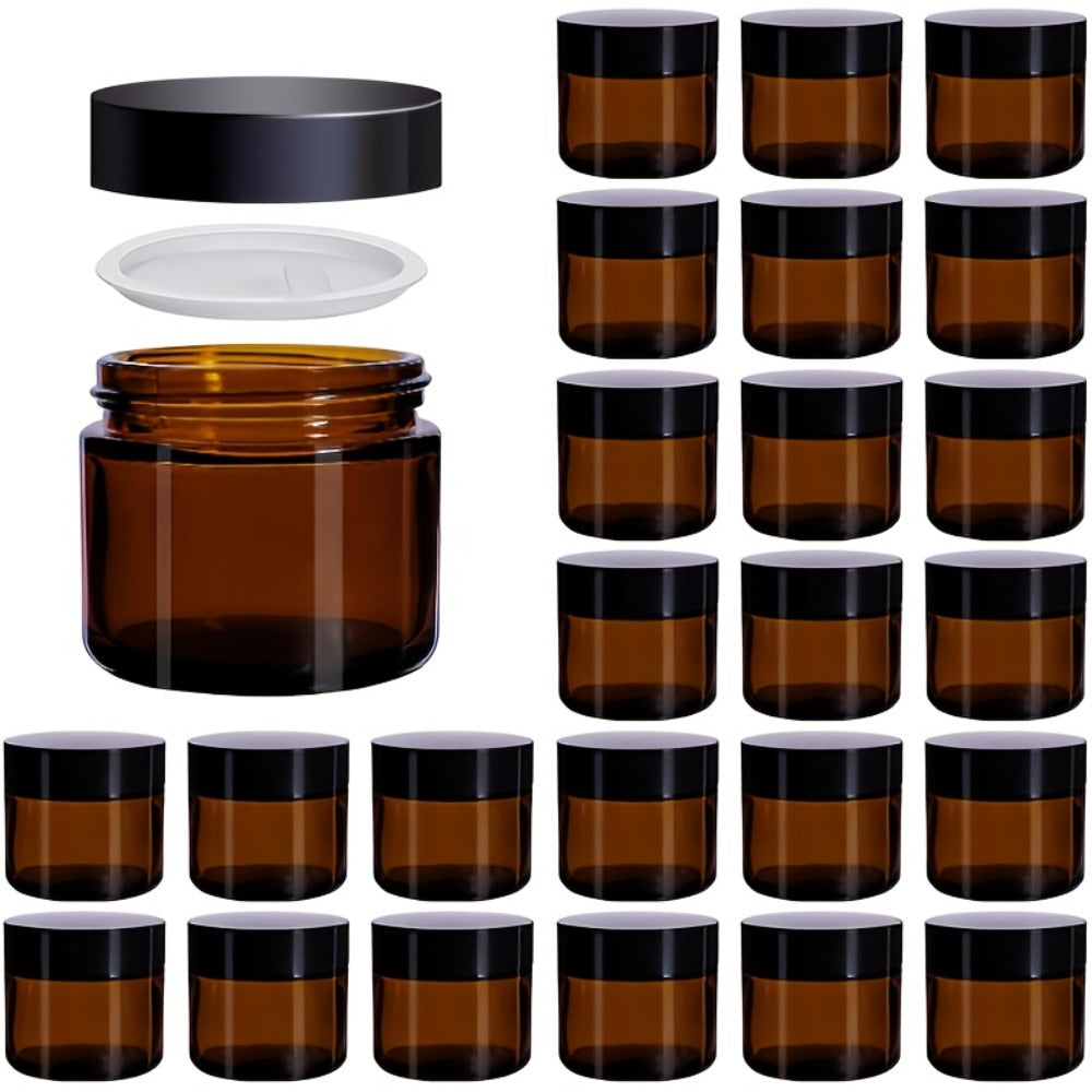 Brown Frosted Glass Jars with Lids 24 Pack – 2 oz Amber Glass Cosmetic Containers with Spoons & Labels, Non-Slip Base — image