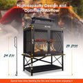 Outdoor Fireplace 39 Inch Rectangular Wood Burning Fire Pit with Grill, Spark Screen & Poker — image 6