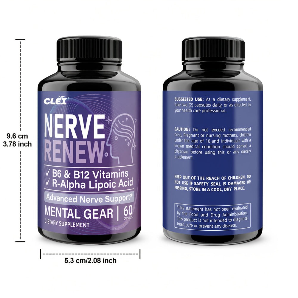 Nerve Renew Capsules with Vitamin B Complex & R-Alpha Lipoic Acid, Neuro Botanical Antioxidant Blend for Nerve Health — image