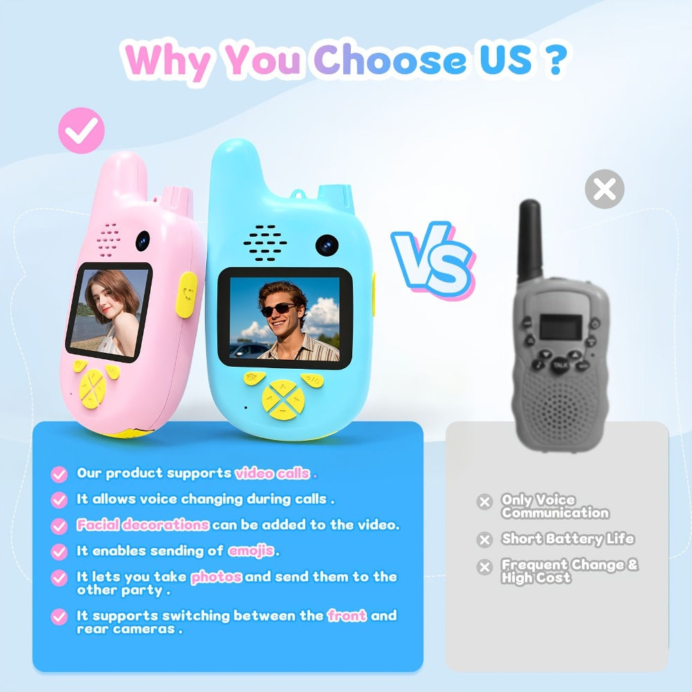 Walkie Talkies, Kids Video 2 Pack Video Call, Voice Changer & Dual Camera, Long Range Outdoor Toy — image 11