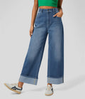 High-waisted Trousers-foot Curling Straight Jeans