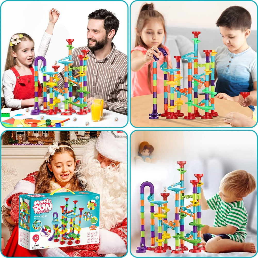 Marble Run Set Building Blocks for Kids 112/147pcs with Glass Marbles with the Listed Color, Size or Set Options for Everyday
