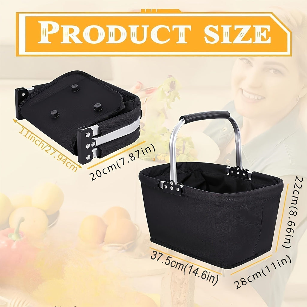 Foldable Insulated Picnic Tote Basket with Oxford Cloth Body, Aluminum Frame and Zippered Pocket — image 4