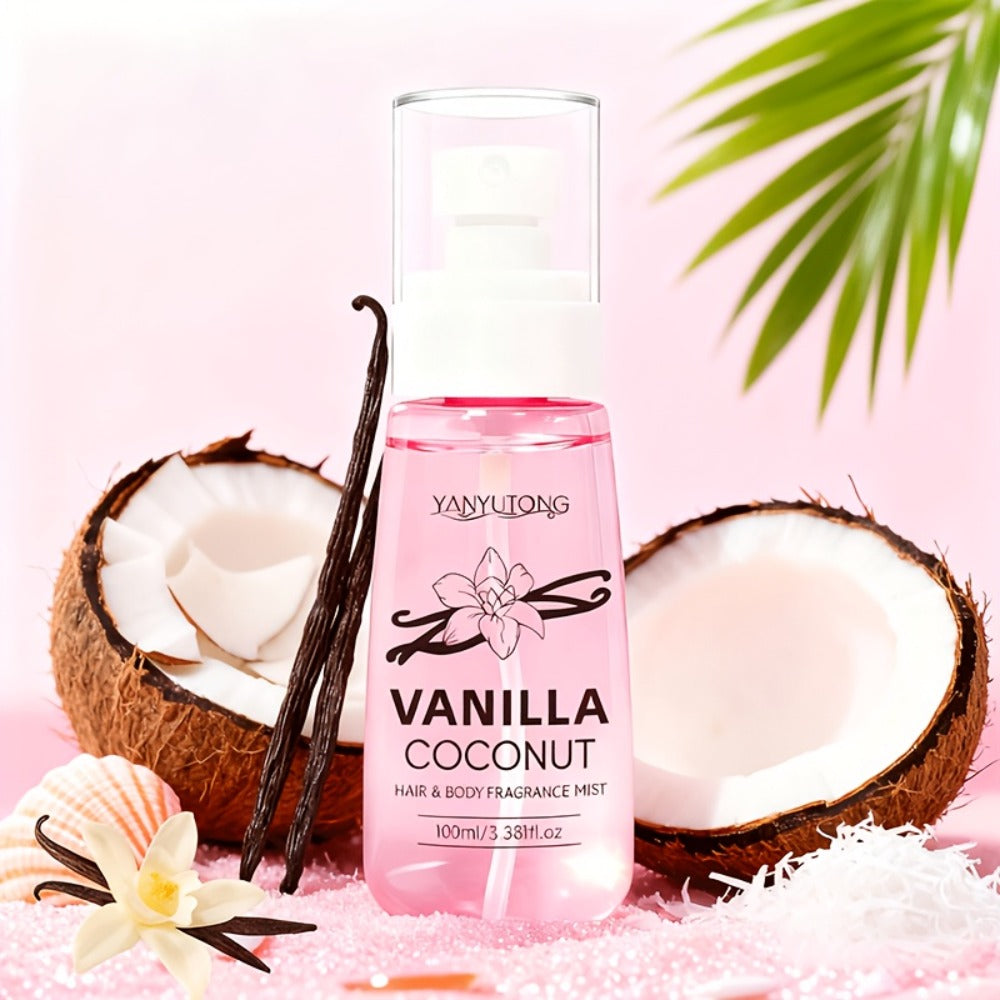 Coconut Vanilla Fragrance Mist Hair & Body Spray – Alcohol-Free with Vitamin E, Argan Oil & Glycerin, Moisturizing Long-Lasti