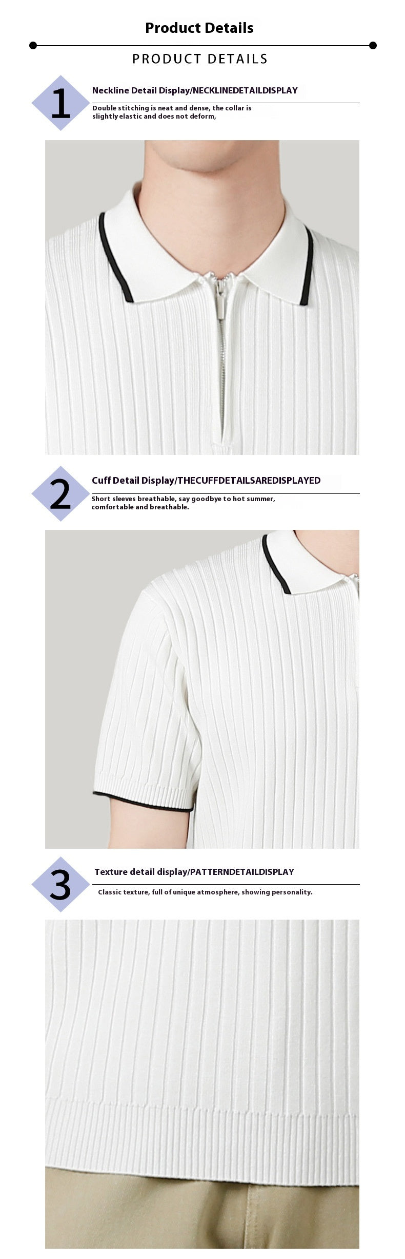 Men's Half-zip Ice Silk Knitted Lapel Vertical Striped Top