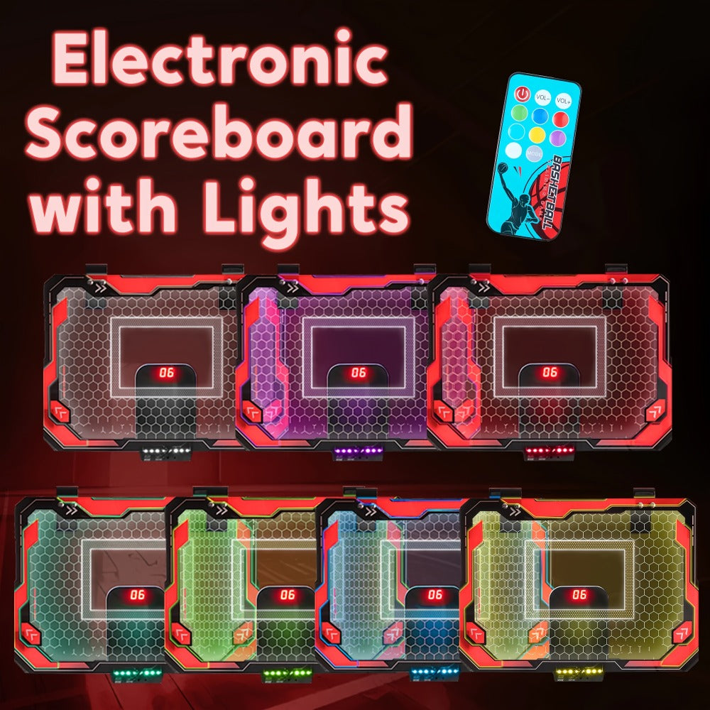Indoor Basketball Hoop for Kids Over the Door, Light Up LED Scoreboard 4 Balls Air Pump 3 Game Modes 7 Light Shows — image 5