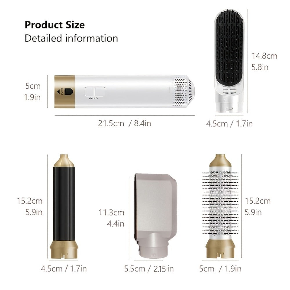 Air Wrap Hair Dryer Brush Set 5-in-1 Ionic Styler, Blow Dryer, Straightening Brush & Dual Air Curler (Clockwise & Countercloc
