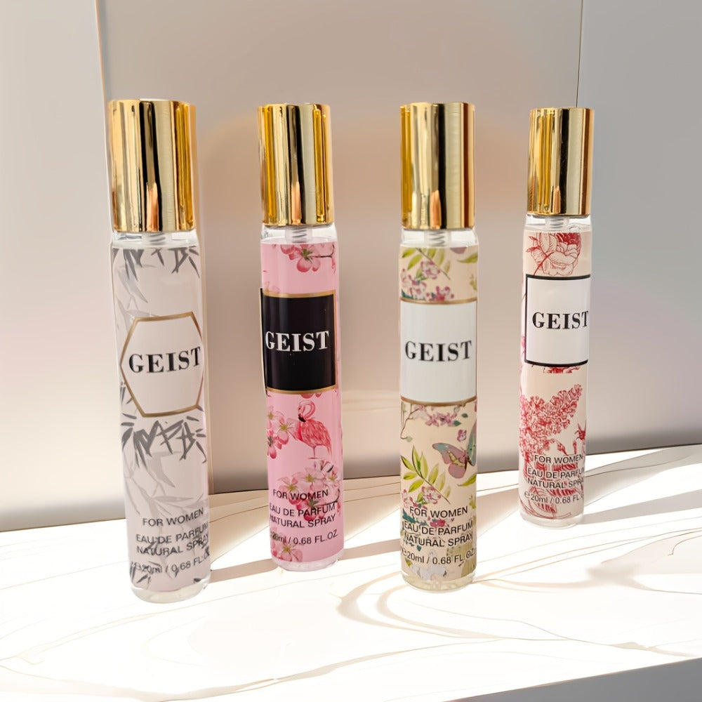 Perfume Gift Set 4 Pieces Travel Size Mini Spray – Long Lasting Fresh Floral Fragrance for Women and Men Unisex Portable Set 